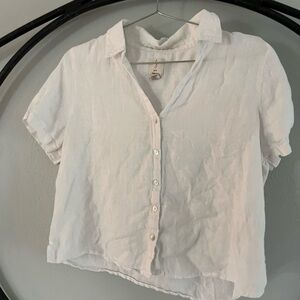 Joie Linen Button Up Shirt Boxy Short Sleeve White M